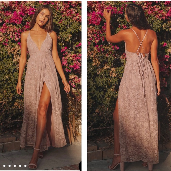 Lulus Stolen Moments Dusty Pink Lace-Up Lace Maxi Dress Size XL - Picture 3 of 14